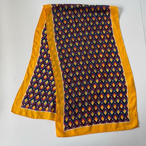 Vintage Geometric Silk Oblong Scarf Gold Retro Glam Diamond Print 41.5 x 12.5 in - Picture 2 of 13